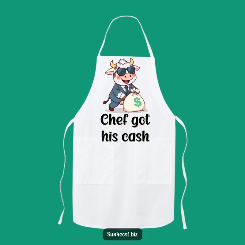 Funny Cow Tripping Apron: Happy Suit Chef, Money Bag Kitchen Gag Gift