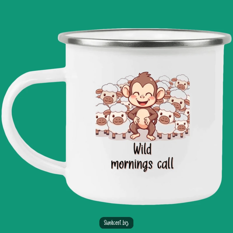 Funny Monkey Herding Sheep Camping Mug: Outdoor Laughs, Perfect Funny Gift!