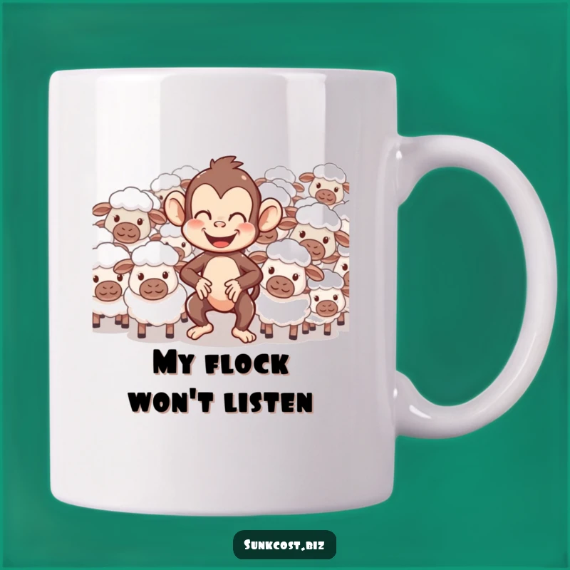 Funny Monkey Herding Sheep Mug: Hilarious Animal Design, Perfect Gag Gift!