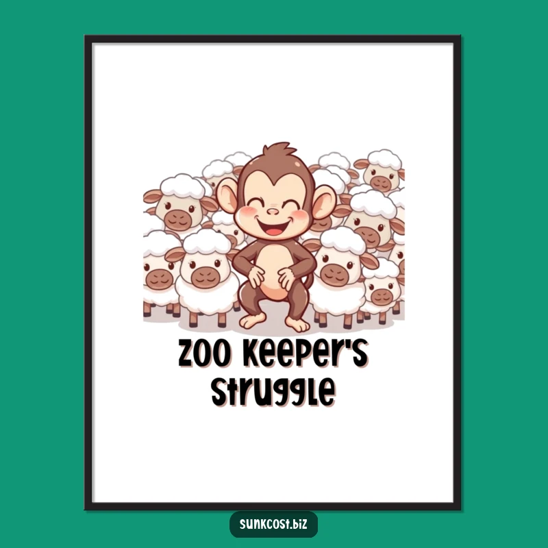 Funny Monkey Herding Sheep Digital Art: Instant Laughs, Perfect Funny Gift!