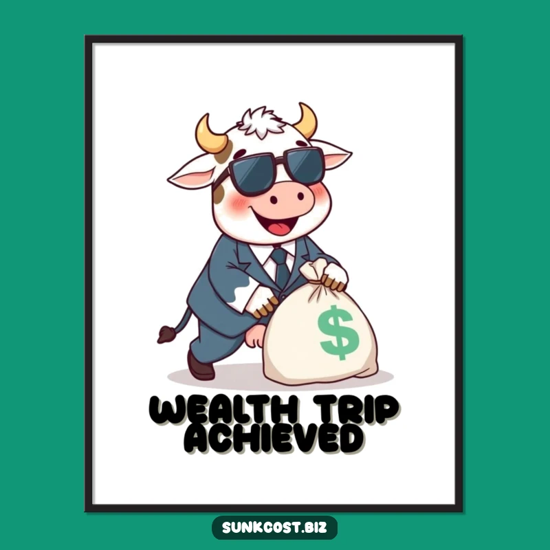 Funny Cow Tripping Digital Print: Happy Suit Art, Money Bag Comedy Download
