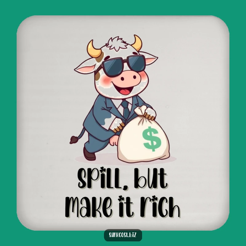 Funny Cow Tripping Coaster Set: Happy Suit Style, Money Bag Gift