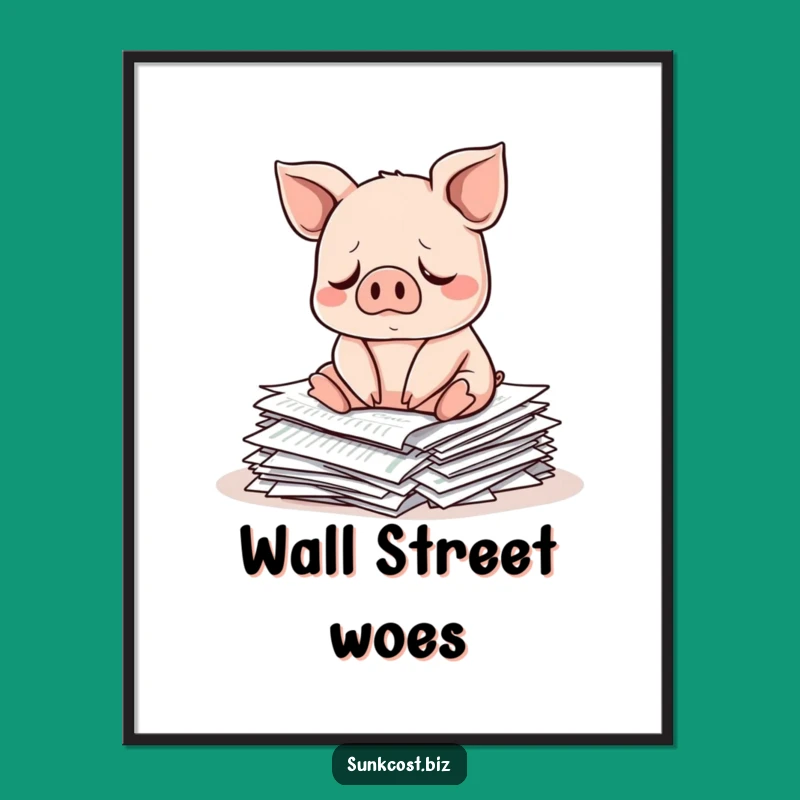 Funny Sad Pig Poster: Investment Blues Art, Market Humor Wall Decor Gift