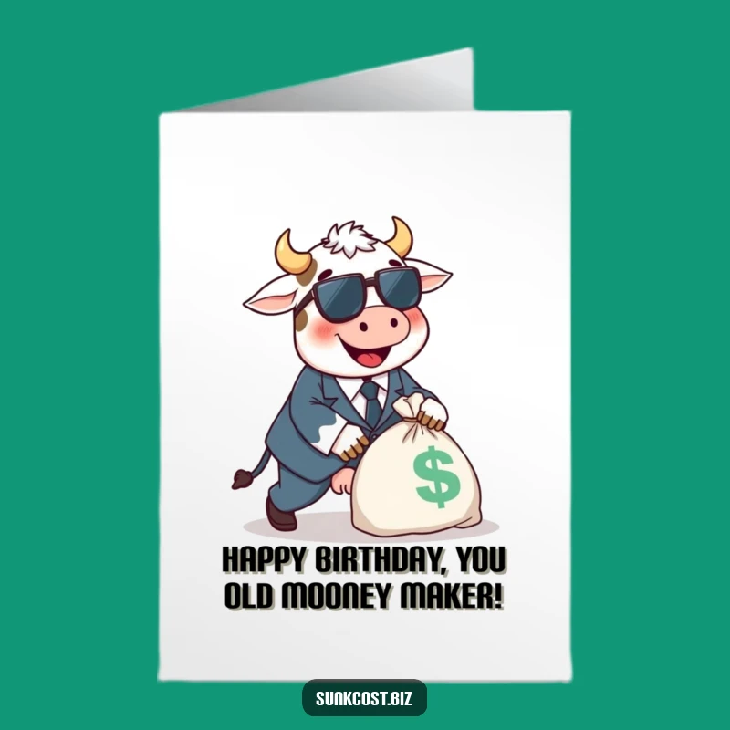 Free Printable Birthday Card: Tripping Cow Suit - Funny Financial Downloadable Gift