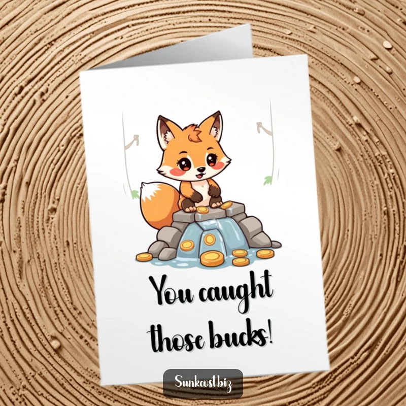 Funny Free Printable Congratulations Card: A determined fox constructs a leaky dam from coins, a witty DIY celebratory card.