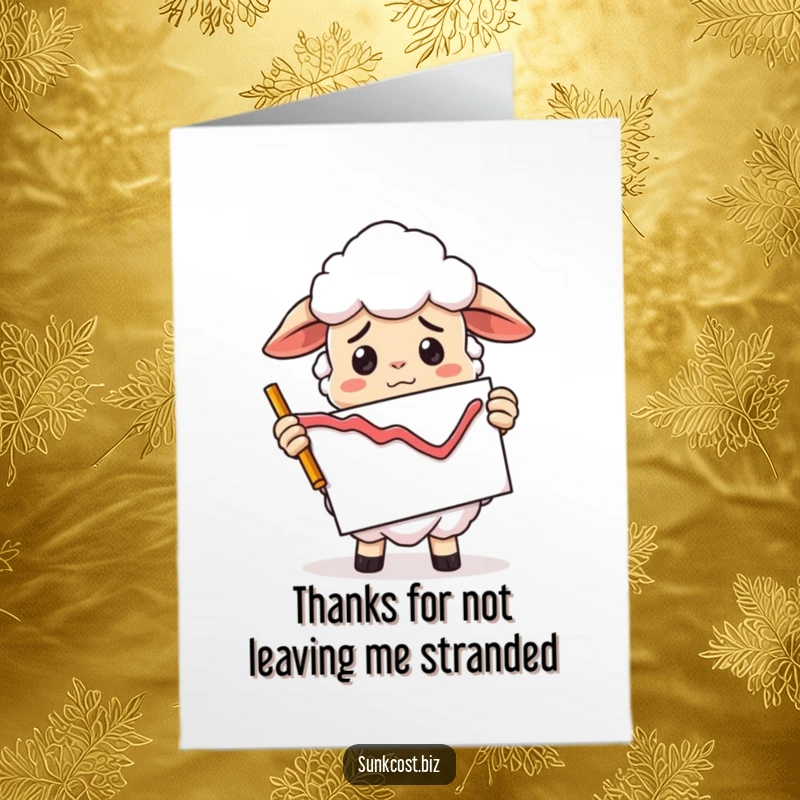 Funny Free Printable Thank You Card: A confused sheep holds a declining graph chart upside down, saying thanks with empathy.