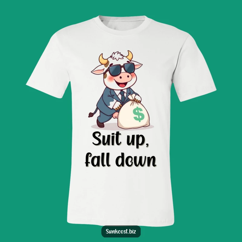 Funny Cow Tripping T-Shirt: Happy Suit Style, Money Bag Chaos Gift