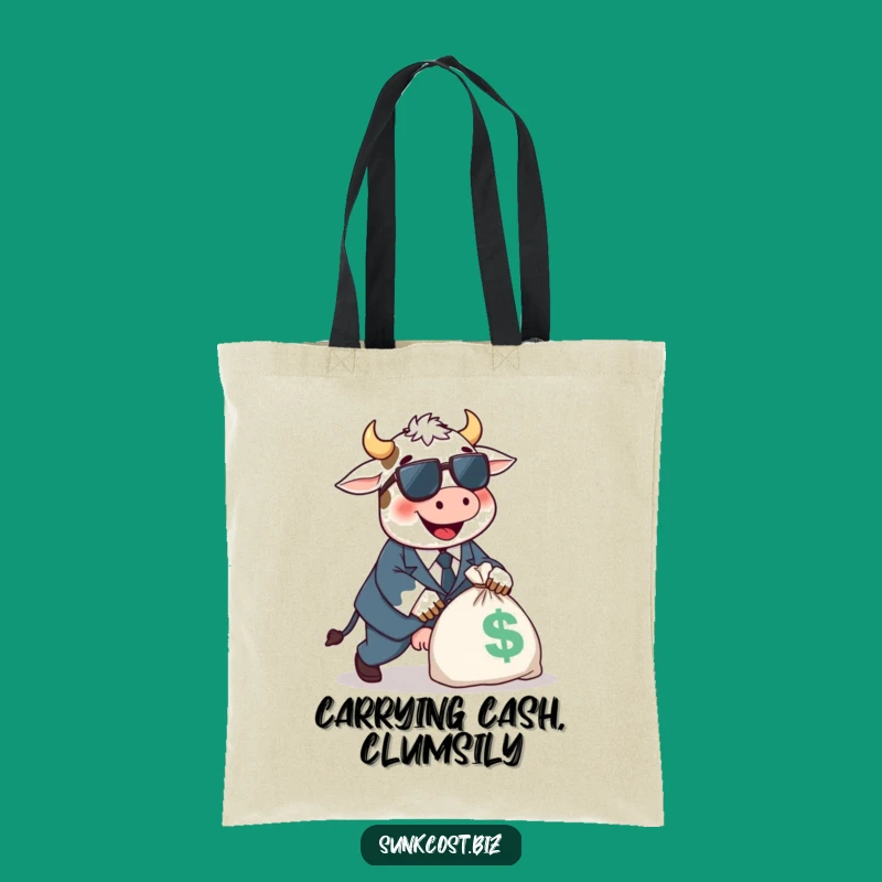Funny Cow Tripping Tote Bag: Happy Suit Chic, Money Bag Mishap Gift