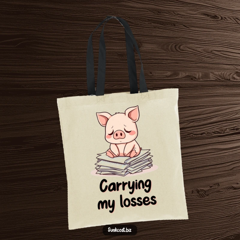 Funny sad pig sitting on investment papers, practical funny market gift.